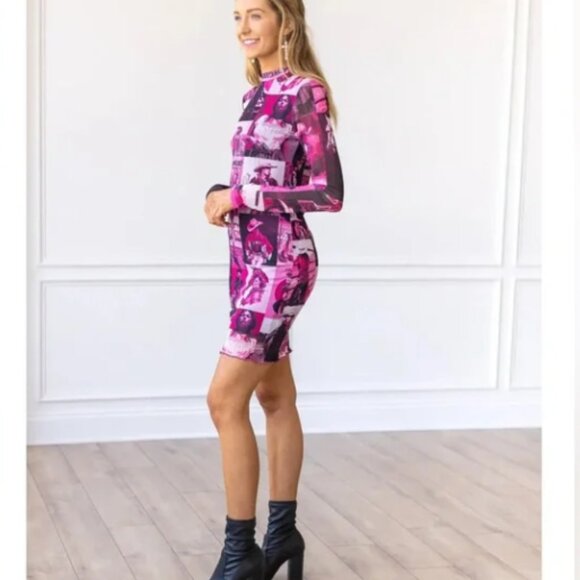 Fuchsia Western Inspired Lined Mesh Dress - Picture 3 of 6